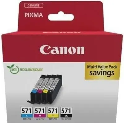 Zdjęcie produktu dla Wkłady Atramentowe CANON CLI-571, Multipack, Czarny Cyan Magenta Żółty, 7 ml, Kompatybilne PIXMA MG TS, Wydajność 349 stron