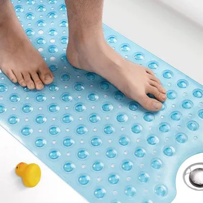Zdjęcie produktu dla Mata antypoślizgowa do łazienki Unyqoos® – mata do wanny i prysznica, 100 x 40 cm, miękki PVC, 200 przyssawk, 176 otworki odpływowe, wolna od BPA, odporna na pleśń, kolor niebieski
