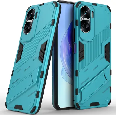 Produktbild von Armor Hülle für Honor 90 Lite 5G, Hybrid PC TPU Bumper Stoßfestes Schutzhülle mit Standfunktion Blau