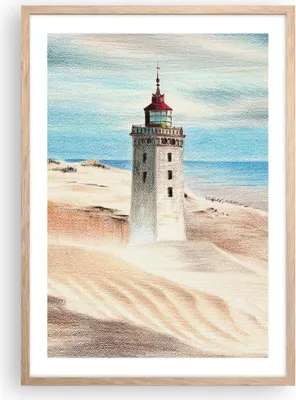 Produktbild von Gerahmtes Poster - Rahmen in heller Eiche - Laterne Meer Bild - 50x70 cm - Wand Bild - Wanddeko - Wandbilder - Kunstposter - Wandposter - Bilderrahmen - Bilder - Kunstdruck - P2NPA50x70-4764
