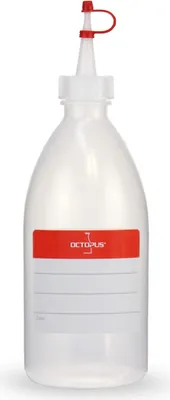 Produktbild von 10 Plastikflaschen 500 ml aus LDPE, natur, G25, Tropfverschluss, rotes Halteband und Käppchen