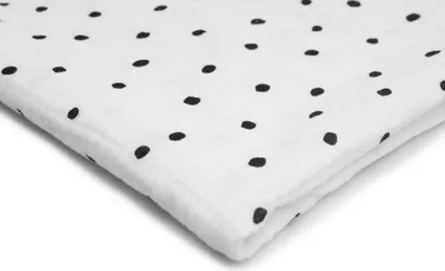 Produktbild von Baumwoll Musselin Stoff mit Aufdruck, Double Gauze, Schwarze Punkte 50 x 130 cm