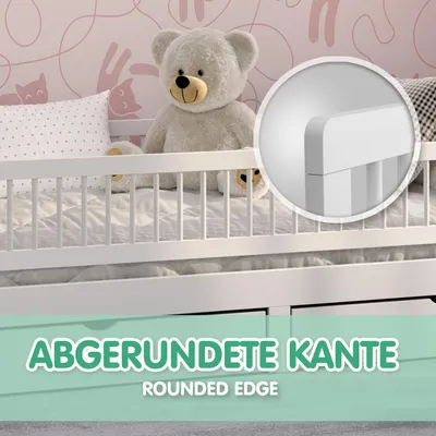 Produktbild von Bettgitter 140 cm weiss Kinder Bettgitter Baby Bettschutzgitter klappbarer Rausfallschutz aus Massivholz für Elternbett und Kinderbett
