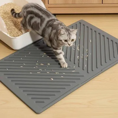 Produktbild von Famanu Katzenstreumatte 60 x 38 cm - wasserdicht - rutschfest - leicht zu reinigen - grau - langlebig und funktional zum Schutz von Böden