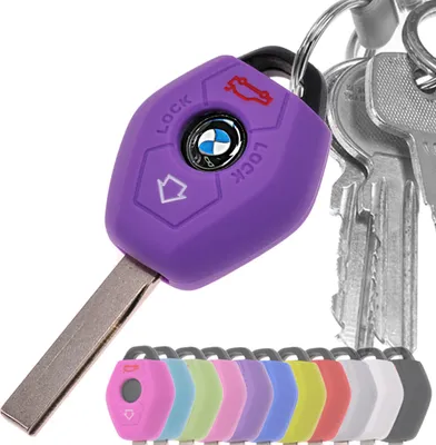 Produktbild von Auto Schlüssel Hülle Silikon Schutz Cover Lila kompatibel mit BMW E46 E83 E52 E85 E86 E39 E61 E60 E53 3 Tasten Funk Fernbedienung
