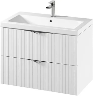 Produktbild von VBChome Waschtisch mit Unterschrank 80 cm Weiß Fronten mit Rillenstruktur Hängendes Badmöbel Set mit 2 Soft-Close Schubladen Keramik Waschbecken