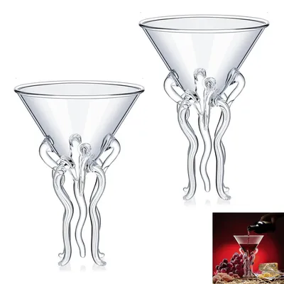 Produktbild von 2er-Set 250 ml kreative Oktopus-Martini-Gläser, Kreatives Weinglas mit Oktopus-Motiv, ideal für Zuhause, Hochzeit und Feierlichkeiten