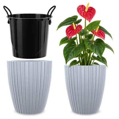 Productafbeelding van KADAX Bloempot, 30 cm, met binneninzetstuk, bloemenstandaard, kunststof, grijs