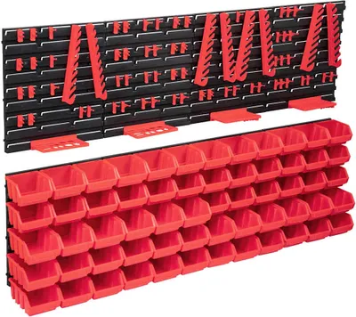 Produktbild von "im Angebot" 136-tlg. Werkzeugwand mit Sichtlagerkästen Rot und Schwarz - Werkzeugschränke A14
