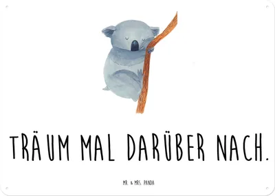 Produktbild von Mr. & Mrs. Panda tafel Koalabär DIN A4 - Weiß - Geschenk, Bär, Traum, Retro Blechschild, Wandbild, schlafen, Gute Laune, Schild, wandtafel, Schlafzimmer, Traumland, Koala