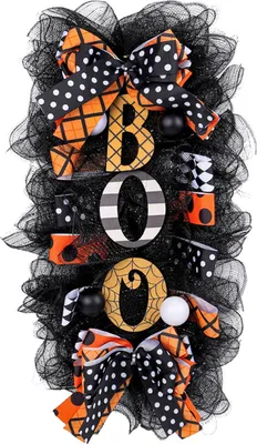 Produktbild von Halloween-Swag-Kranz für die Haustür, gruseliges Netzband, Boo-Swag-Girlande mit Schleife für Party-Wand-Veranda-Dekor