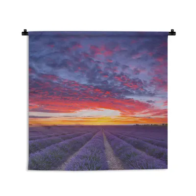 Produktbild von MuchoWow® Wandteppich Wandbehang Lavendelfeld bei Sonnenuntergang 90x90 cm Tapisserie Dekoration Wandtuch - Wandaufhänger