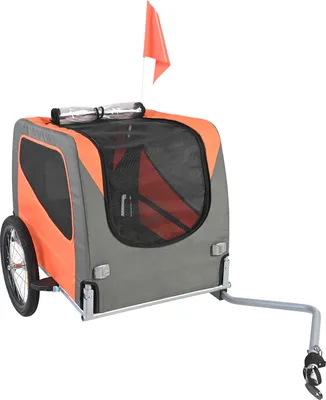 Produktbild von SucceBuy Fahrradanhänger für Hunde, 30 kg Tragkraft, Fahrradträger für Haustiere mit klappbarem Rahmen, Schnellspannräder, Universalkupplung, Sicherheitsreflektoren, orange/grau