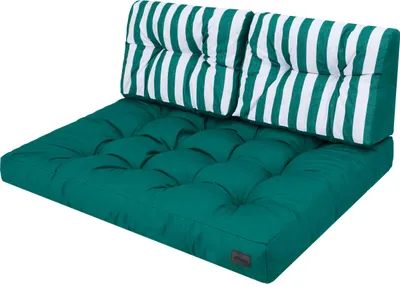 Obrázok produktu pre Súprava vankúšov z paliet 120 cm - zelená s pruhmi - 2-dielna (120x82 a 120x40 cm), hrúbka 12 cm, odolná voči poveternostným vplyvom | Pillowprim