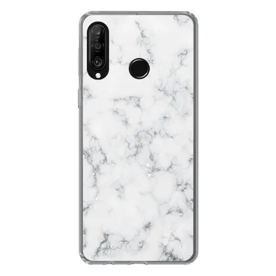 Produktbild von MuchoWow® Handyhülle Schutzhülle Hülle für Huawei P30 Lite Marmor - Weiß - Silber - Glitter - Marmoroptik - Chic Silikon Softcase Handy Hülle - Handyhülle
