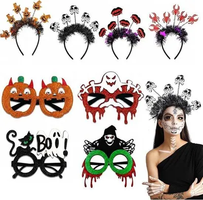 Zdjęcie produktu dla Komplet akcesoriów na Halloween: okulary i opaska do włosów - 8 elementów - dla dorosłych - idealne na imprezy
