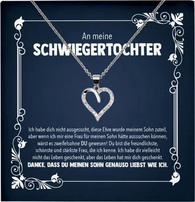 Produktbild von 22Feels Schwiegertochter Geschenk Herz Halskette mit Karte Frauen Hochzeit Muttertag Geburtstag Weihnachten Damen Collier (Damen Silber 925/000 Schmuck)