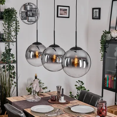 Produktbild von Fossobiubo Hängelampe aus Metall/Glas in Schwarz/Rauchfarben/Klar