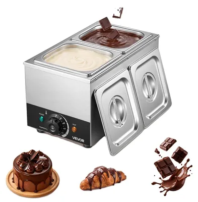 Produktbild von VEVOR Schokoladenschmelzmaschine, 2 Tanks 4 kg Schokoladenkommerzschmelzer, 800W Hochleistung, Wasserbadheizungssystem, Edelstahlgehäuse, Temperaturbereich von 30℃ bis 85℃, Schokoladenwärmer für Käse und Milch