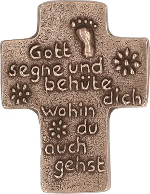 Taufkreuz aus Bronze, 10 x 8 cm, mit Segensspruch