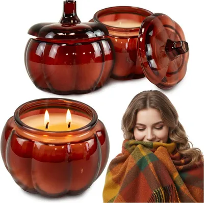 Image de Bougie parfumée en verre Citrouille, citrouille Bougie parfumée Halloween Deko