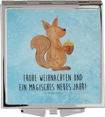 Produktbild von Mr. & Mrs. Panda Kosmetikspiegel Eichhörnchen Weihnachtszeit - Eisblau - Geschenk, Mini Spiegel, Taschenspiegel, Weihnachten, Schminkspiegel, Frohe, Weihnachtsgruß, Vogel