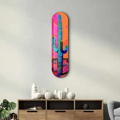 Image de Wallity, Cactus, peinture décorative en verre trempé, multicolore, 100 % verre trempé, 20 x 80 cm