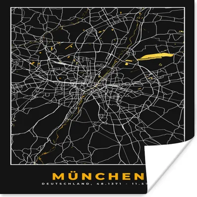 Produktbild von MuchoWow® Poster München - Karte - Stadtplan - Gold - Deutschland 100x100 cm - Babyzimmer