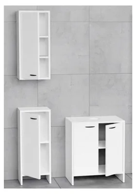 Produktbild von Hängeschrank Badezimmerregal mit Regalböden Wandmontage 74 cm - Badezimmermöbel mit Türen - Matt Weiß