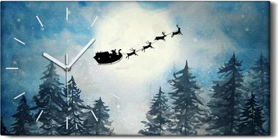 Produktbild von Leinwand Uhr Küche Wohnzimmer Bild 60x30 Weihnachtsmann mit Schlitten Rentier - weiße Hände