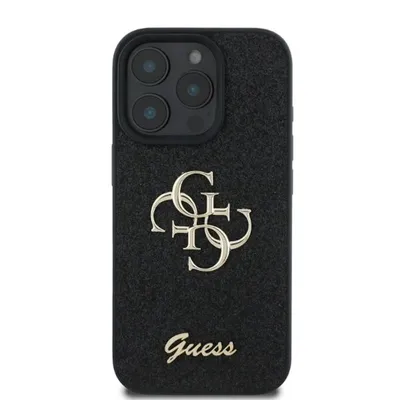 A black iPhone case with the Guess logo and name on it, shown against a white background.