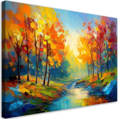 Image de Toile « Forêt colorée » Arbres peints 90 x 60 Feeby Image colorée pour le mur, prête à être accrochée