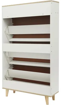 Image de Rangement à chaussures - Armoire à chaussures - Autoportante - 3 compartiments à chaussures rabattables - 2 tiroirs - 80 x 24 x 135 cm - Idéale pour l'entrée