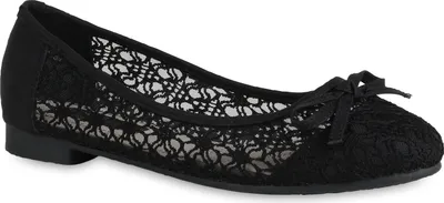 Produktbild von Mytrendshoe Klassische Damen Ballerinas Spitzenstoff Schleifen Flats Slippers 820550, Farbe: Schwarz, Größe: 41