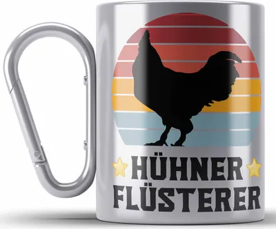 Produktbild von Trendation - Landwirt Spruch Geschenk Edelstahl Tasse Karabiner Landwirtschaft Geschenke für Männer Traktor Spruch Karabiner Edelstahl Tasse Karabiner Edelstahl Hühner Flüsterer Bauer (Silber)