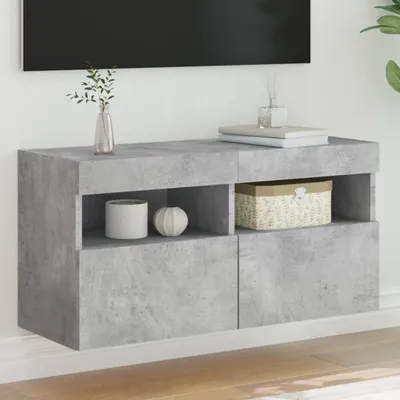 Produktbild von TV-Wandschrank mit LED-Leuchten Betongrau 80x30x40 cm , TV-Schränke 2024 Neu