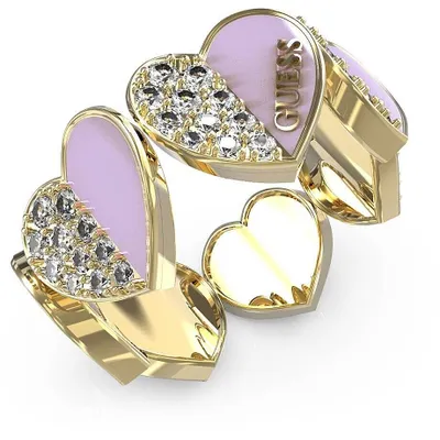 Produktbild von Guess Herzring aus vergoldetem Edelstahl, Emaille, Kristalle