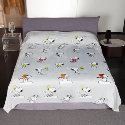 Productafbeelding van Kanguru Deken Tweepersoonsbed Snoopy Grijs, 230 x 230 cm, Fleece Bontlook