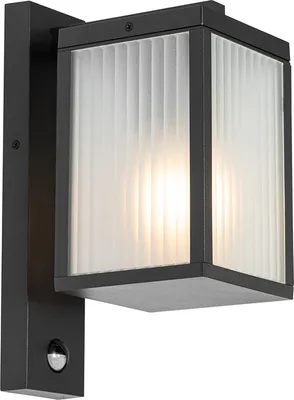 Produktbild von Außenwandlaterne Schwarz mit Geripptem Glas und Bewegungssensor Charlois