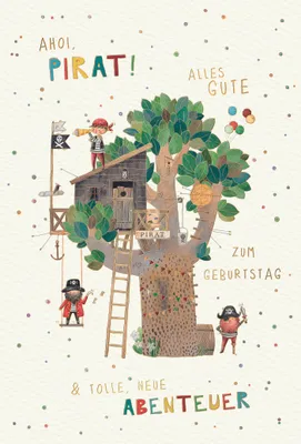 Produktbild von Kindergeburtstag Skorpion´s art Pirat Baumhaus Abenteuer Alles gute  Glückwunschkarte mit Umschlag