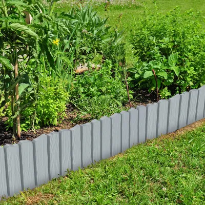 Produktbild von YZNAHRE Rasenkante Kunststoff 2,3 m Holzoptik Beeteinfassung Beetumrandung mit 10 cm Stifte Holzmaserung imitiert Mähkante Palisade Gartenzaun für Garten, Grau