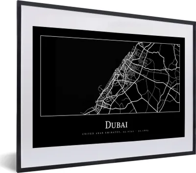Produktbild von MuchoWow® Gerahmtes Poster Dubai Stadtplan - Karte 40x30 cm - Poster mit Schwarzem Bilderrahmen Wandposter Rahmen Foto Bilder - Bilderrahmen - Poster im Rahmen