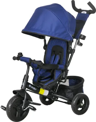 Produktbild von Kinder-Dreirad, Kinderfahrrad, Rückenkorb, Becherhalter, Sonnendach, Metall, Dunkelblau