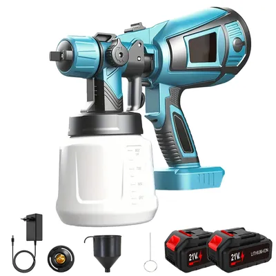 Zdjęcie produktu dla Elektryczny pistolet do natrysku farby - ręczny - pojemność 1000 ml - bezprzewodowy - zawiera 2 akumulatory - do malowania mebli - 18 V