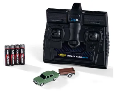 Immagine prodotto di Carson 1:87 Mercedes-Benz 200/8 verde con rimorchio, 100% RTR – ideale per