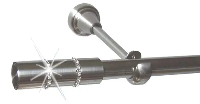 Produktbild von Gardinenstange Set Edelstahl Look Metall Ø 19mm zur Wandbefestigung 1-lauf Kristall, Länge wählbar H18E68