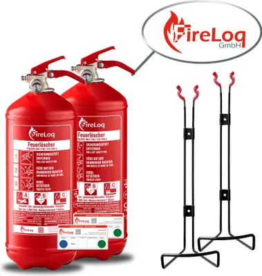 Produktbild von FireLoq 2x 2kg Pulver Feuerlöscher für Brandklasse ABC mit 13A | 89B | C ergibt 4 LE Dauerdruck inkl. Prüfnachweis,Wandhalter und Manometer