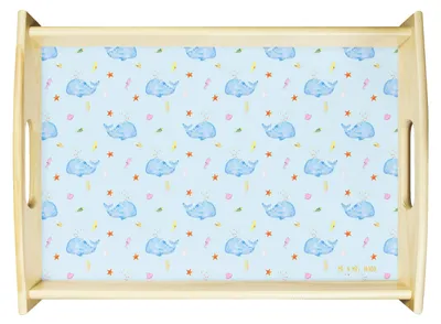 Produktbild von Mr. & Mrs. Panda Tablett Wal Konfetti - Blau - Geschenk, Abnehmen, Urlaub, Geburtstag, Wale, betttablett, Holztablett, tragetablett, Diät, essenstablett, Servier