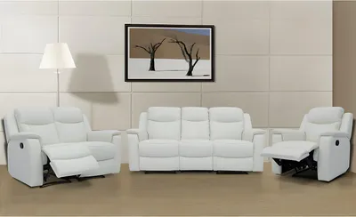 Produktbild von EVASION 3-Sitzer-Sofa, 2-Sitzer-Sofa und Sessel mit Relaxfunktion in Leder - Elfenbeinweiß