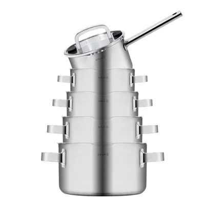 Produktbild von Sola Topfset Juvia 5-teilig – Edelstahl – downdraft-geeignet – Kochtöpfe Ø 16, 18, 20, 24 cm & Stieltopf Ø 16 cm – geeignet für alle Herdarten